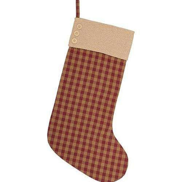 Burgundy Check Button Stocking, 12x20 - The Fox Decor
